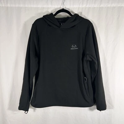 Real Tree Hoodie Women's XL Solid Black Zip Pockets Pullover Polyester - Image 1 of 4
