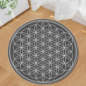 Geometrischer runder Teppich Blume des Lebens, heilige Geometrie Teppich, modern Zen Wohndeko - Bild 1 von 9
