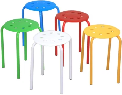 Set of 5 Classroom Stackable Stools Plastic Stack Stools Blue/Green/Red/White/Ye - Image 1 of 4