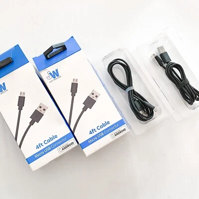 2 New Just Wireless USB-A to Micro USB Connector 4ft Cable for Android - Black - Image 1 of 4