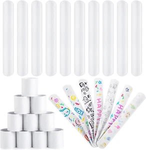 64 Pcs White Blank Slap Bracelets DIY Wristbands Party Favors for Kids Crafts - Picture 1 of 6