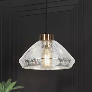 LNC Pendant 9.8" 1-Light Classic Black + Plated Brass w/ Textured Glass Shade - Picture 1 of 12