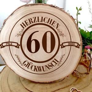 Baumscheibe Herzlichen Glückwünsch mit Wunschzahl-Gravur 30 cm Geburtstag - Bild 1 von 4