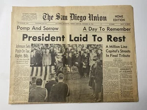 JFK Vintage Newspaper San Diego Union November 26 1963 President Laid To Rest - Picture 1 of 7