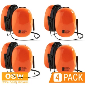 4 x Orange/Black HEAVY DUTY 32dB Earmuffs with Neck Band - Use with Hard Hat - Picture 1 of 1
