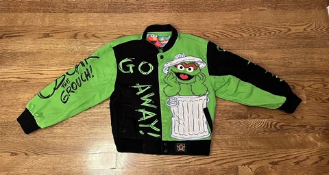 Kids JEFF HAMILTON Racing Jacket SESAME STREET Oscar The Grouch Small 5-6 Cover