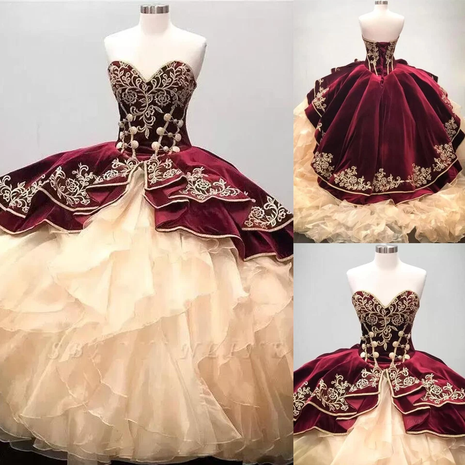 Vestidos de quinceañera mexicanos dulces 15 16 volantes vestidos de baile en capas Foto 1 de 4