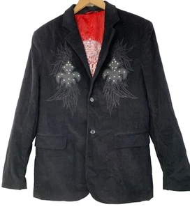 Franky Max Black Corduroy Blazer Mens M Embroidered Gothic Stud Design 8014 GUC - Picture 1 of 13