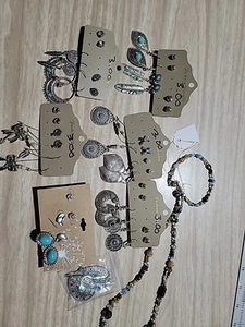 Large Lot Boho Jewelry Silver Turquoise Earrings Tribal Necklace Western - Picture 1 of 13