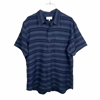 Jack Spade Shirt XXL Mens Hatton Trim Fit Button Short Sleeve Blue Stripe Linen - Image 1 of 4