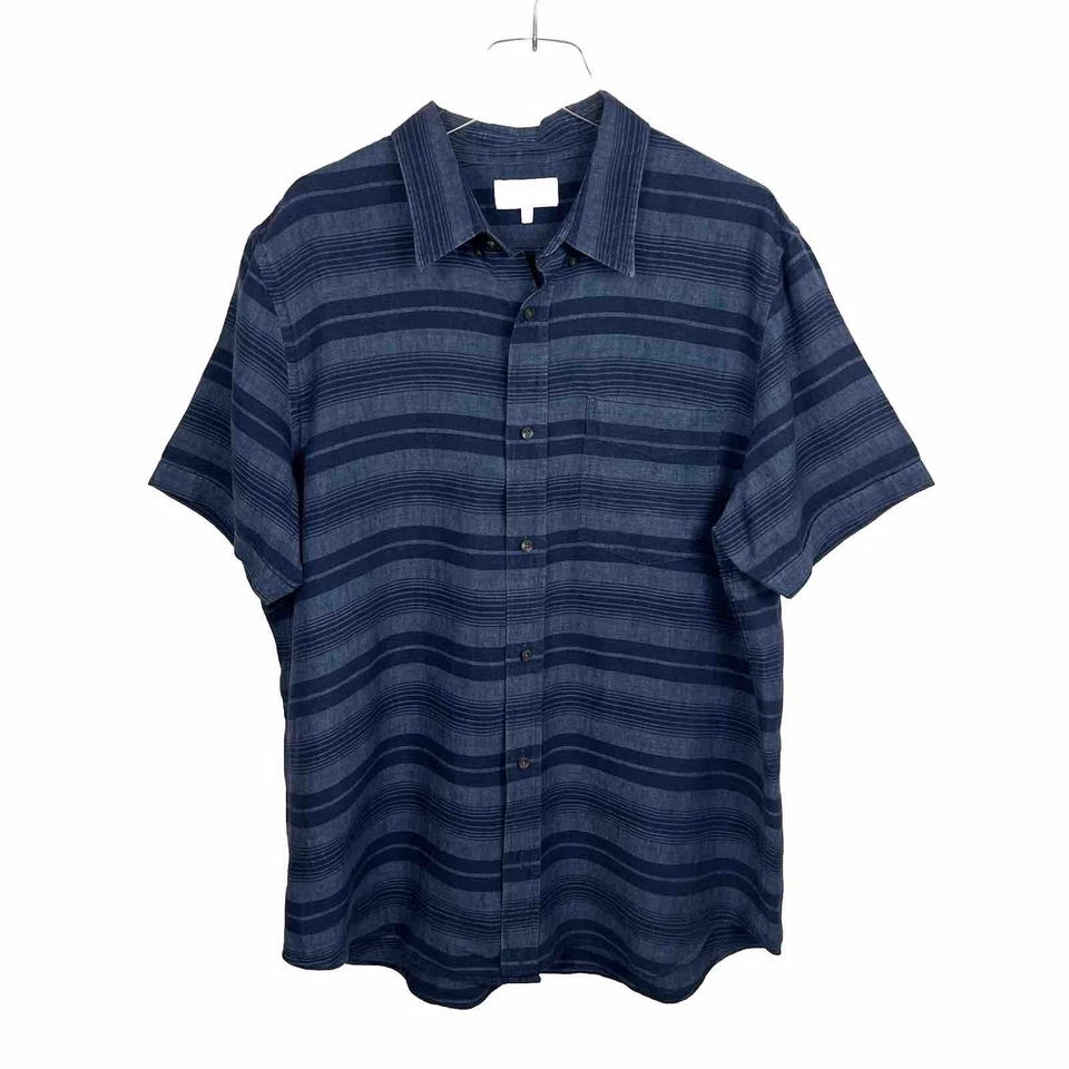Jack Spade Shirt XXL Mens Hatton Trim Fit Button Short Sleeve Blue Stripe Linen - Image 1 of 4
