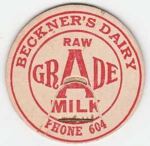 Vintage milk bottle cap, Beckner's Dairy, Raw Grade A Milk - Picture 1 of 2