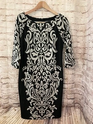 Vestido Suéter Chris McLaughlin Para Mujer 14 Midi Negro Estampado Medallón Tejido Foto 1 de 4