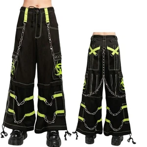 Pantalones góticos para hombre hilos reflectantes Pent negros punk hebilla cremalleras cadena pantalones - Imagen 1 de 2