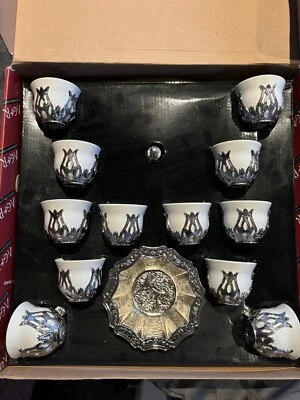 Juego de bandeja de metal de porcelana para té turco café 12 personas Foto 1 de 4