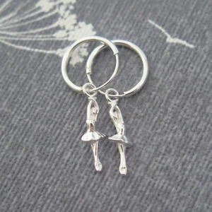 Argent Sterling Ballerine Boucles D'Oreilles Créoles - Picture 1 of 3