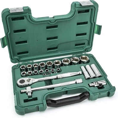 SATA 23-Piece 1/2-Inch Drive 6 Point Metric Socket Set with 60 Tooth Ratchet - Image 1 of 3