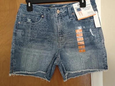 Seven7 女式 8 w32 码蓝色佩斯利牛仔破损磨边短裤  — 第 1/4 张图片