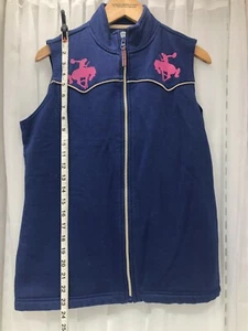 Chaleco Western para mujer Wrangler Blues patrón de caballo para correr, broches de presión de perlas M - Imagen 1 de 9