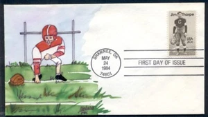 US #2089, 20¢ Jim Thorpe FDC, Melissa Fox handpainted cachet, numbered, FOOTBALL - Picture 1 of 1