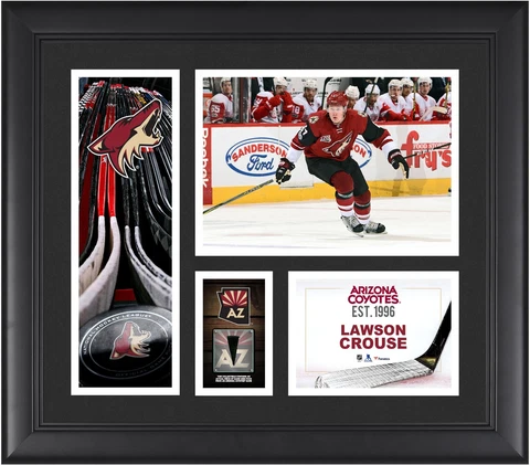 Lawson Crouse Arizona Coyotes Framed 15x17 Collage w/a Piece of GU Puck Cover