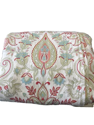 Raymond Waites Duvet Cover Coral Aqua Green Sateen Cotton Floral Corded 90x102 - Image 1 of 4