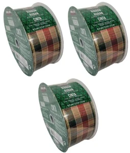 3Pack Kirkland WireEdged Holiday Plaid Red Gold Green Ribbon 2.5inch W X 50 Yard - Picture 1 of 4