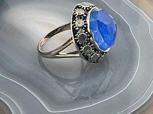 SAJEN OPAL 925 S.S. Peacock Caribbean Blue Quartz Dome Ring Size 9.25 Sunflower - Picture 1 of 7