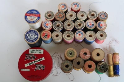 Vintage (33) Silk Sewing Spool Thread Lot, Monarch, Clark's, J & P Coats, Etc. - Image 1 of 4
