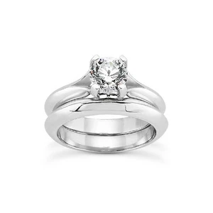 1.68ct E-VS1 Round Natural Certified Diamond 14k Gold Ring with Matching Band - Picture 1 of 3