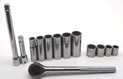 LOT OF 13: Allen USA 3/8" Drive Socket Set Some Deep LOOK - Image 1 of 4