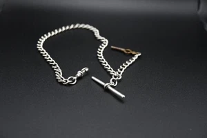 Antique Victorian Hallmarked 925 silver Albert Watch Chain T-Bar Key Pocket Fob - Picture 1 of 2