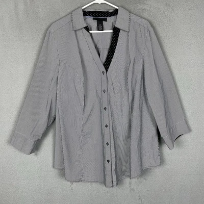 Lane Bryant 女式 26 码黑色条纹长袖纽扣衬衫弹力 — 第 1/4 张图片