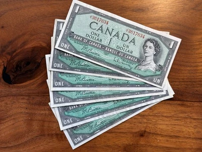 Un (1) dólar Canadá 1954 QEII Sig. Beattie Rasminsky XF Foto 1 de 2