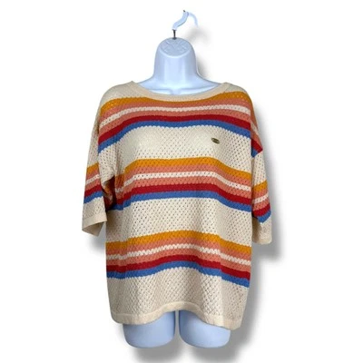 US Polo Assn. Top Womens Small Cream Rainbow Stripe Retro Kinit Pullover Coastal - Image 1 of 4