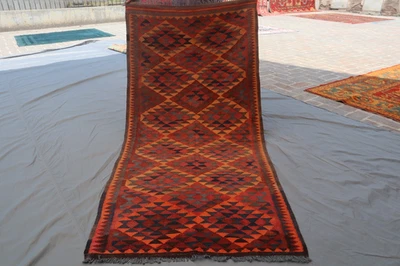3x6 Vintage Afghan Maimana Kilim Runner - Tribal Wool Flatweave Carpet. - Image 1 of 4