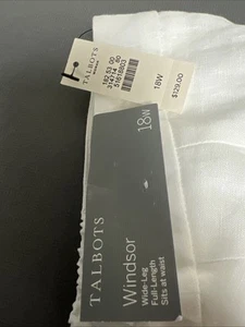 NWT TALBOTS SIGNATURE WOMENS PANTS WHITE 100% LINEN WIDE LEG LINED PLUS SIZE 18W - Picture 1 of 4