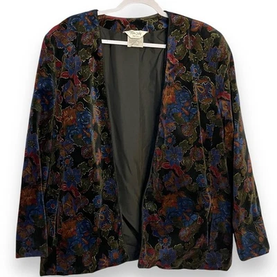 Chaqueta Blazer Abierta Estampado Floral Terciopelo Tan Jay Para Mujer 22W Negra De Colección Academia Foto 1 de 4