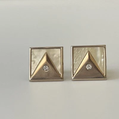 Gemelos geométricos vintage Swank madreperla tono plateado Foto 1 de 4