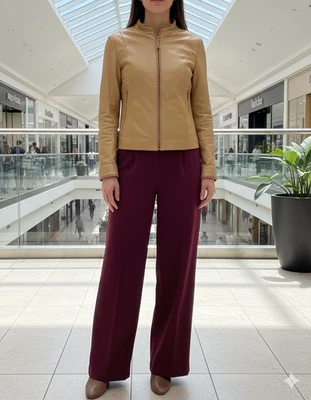 Wilson soft Leather classic minimalist Fitted Braided Zip Front Jacket Size-L - Image 1 of 4