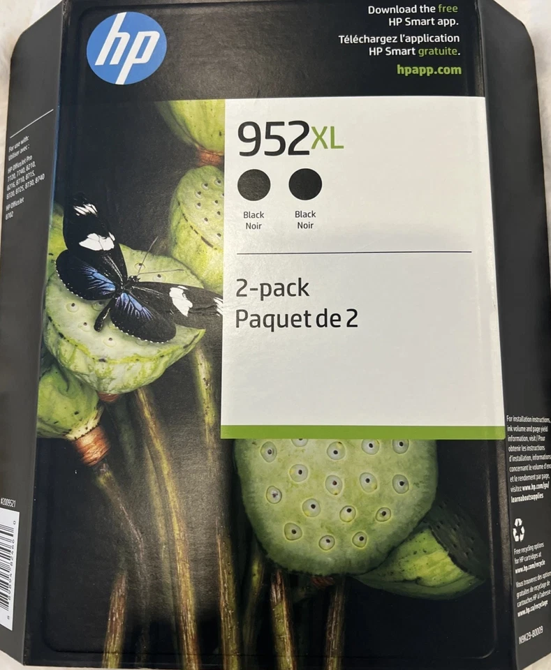 2-PACK HP Genuine 952XL Black Ink Cartridges | N9K29BN | Warranty Ends Feb 2025 - Image 1 of 1