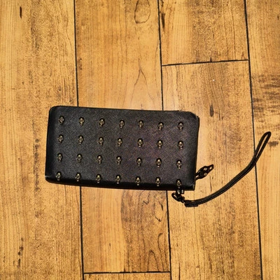 Thomas Wylde Womens Black Silver Tone Skull Embellished Flap Clutch Bag Handbag - Image 1 of 4