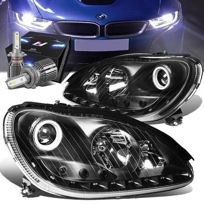 CARCASA NEGRA HALO PROYECTOR FARO + VENTILADOR LED KIT OCULTO PARA 00-06 MERCEDES BENZ Foto 1 de 4