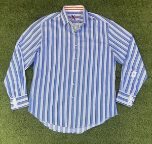 Robert Graham Langarm Hemd Knopfleiste blau schwarz gestreift Flip Manschette XL schön - Bild 1 von 8