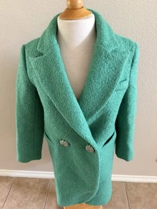 Beautiful Vintage Boucle Knit COAT SZ M Fabulous Buttons Kelly Green Gorgeous! - Picture 1 of 14