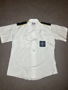 Vintage Flying Cross Police Shirt Button Down Short Sleeve Patch Sz 17 New Navy - Picture 1 of 8