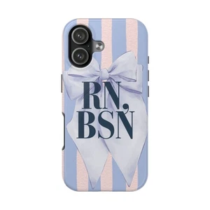Nurse iPhone Case, RN BSN Monogram Periwinkle blue Pink Striped Tough Protective - Picture 1 of 104