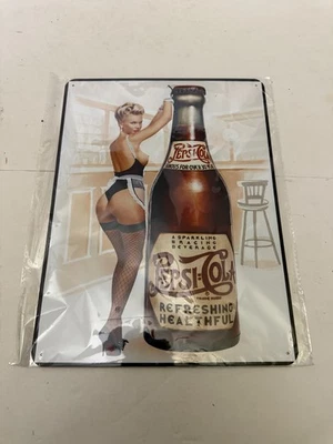Retro Reproduction Pepsi Cola Soda Pinup Tin Metal Sign - Image 1 of 2