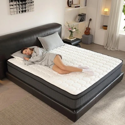 Colchón de 10 pulgadas tamaño queen híbrido bobinas de bolsillo de espuma cama en una caja negro, NUEVO Foto 1 de 2