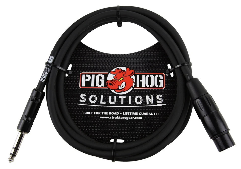 Pig Hog 6 ft 1.8m Balanced Audio Cable TRS Male to XLR Male Pro Heavy Duty Black - Image 1 of 1